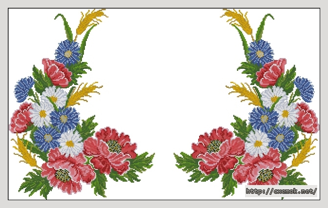 Download embroidery patterns by cross-stitch  - Рушник с маками, васильками и ромашками
