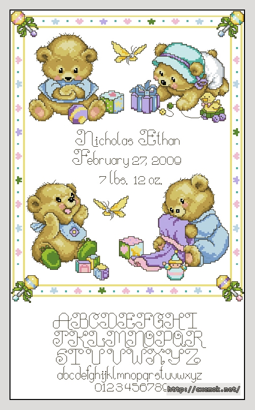 Download embroidery patterns by cross-stitch  - Baby bears birth sampler, author 