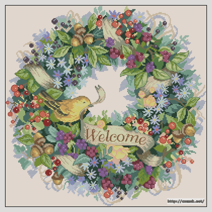 Download embroidery patterns by cross-stitch  - Berry wreath welcome, author 