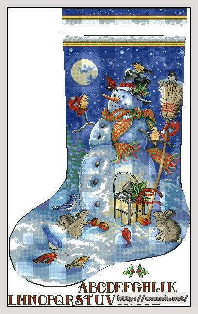 Скачать схему вышивки нитками Snowman & Friends Stocking, автор 