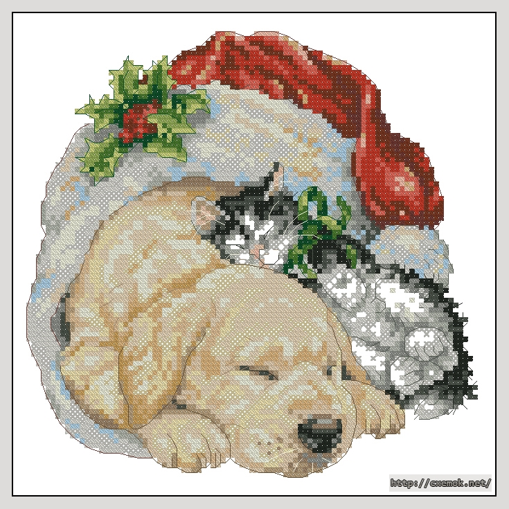 Download embroidery patterns by cross-stitch  - Christmas morning pets, author 