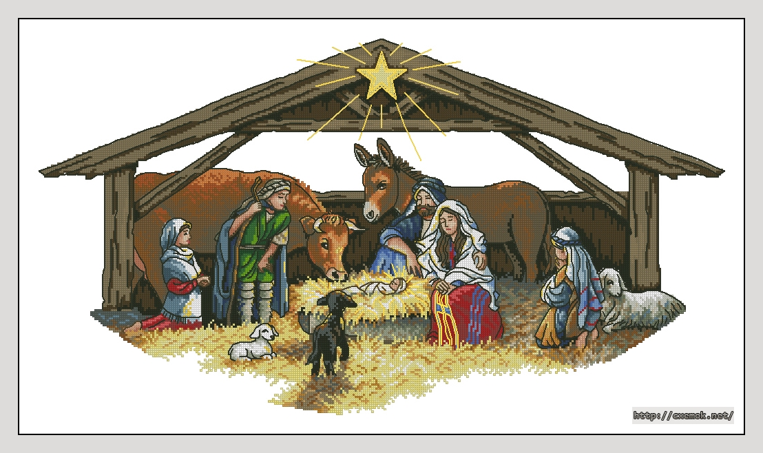 Скачать схемы вышивки нитками / крестом  - Nativity scene tree skirt, автор 
