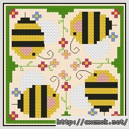 Download embroidery patterns by cross-stitch  - Buzzing around biscornu