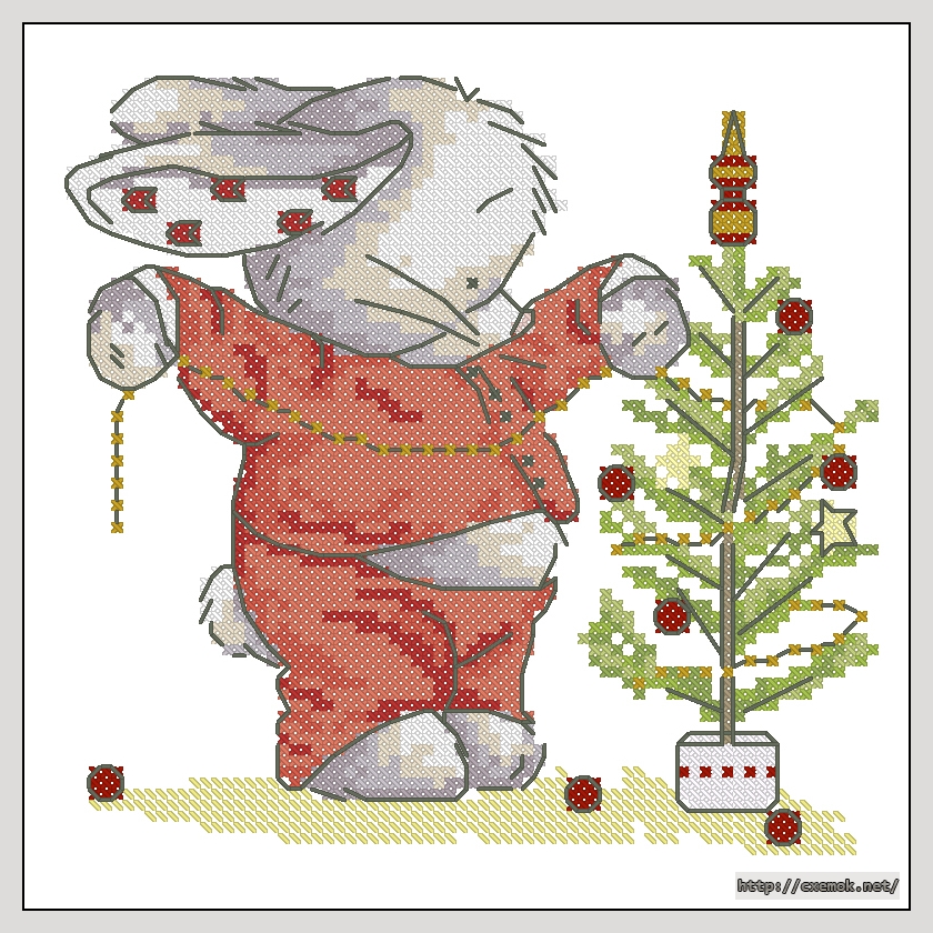 Скачать схему вышивки нитками Bunny and Christmas tree, автор 