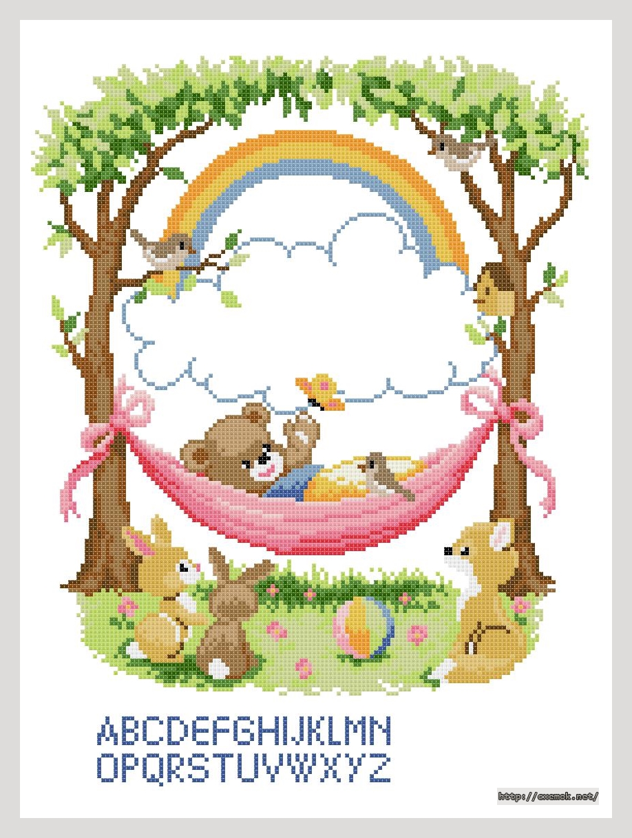Download embroidery patterns by cross-stitch  - Bear in hammock birthsampler, author 