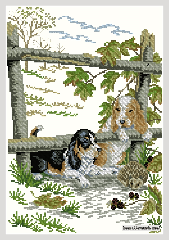 Download embroidery patterns by cross-stitch  - Puppies and hedgehog, author 