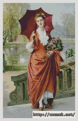 Скачать схему вышивки нитками Lady with red umbrella