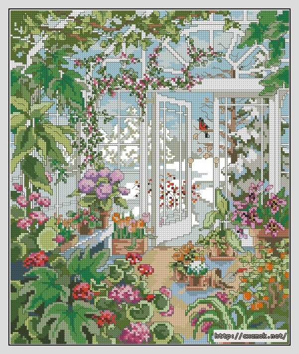 Download embroidery patterns by cross-stitch  - Winter green house, author 