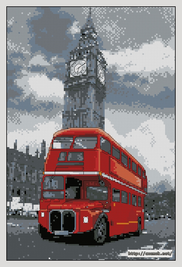 Скачать схему вышивки нитками London Bus, автор 