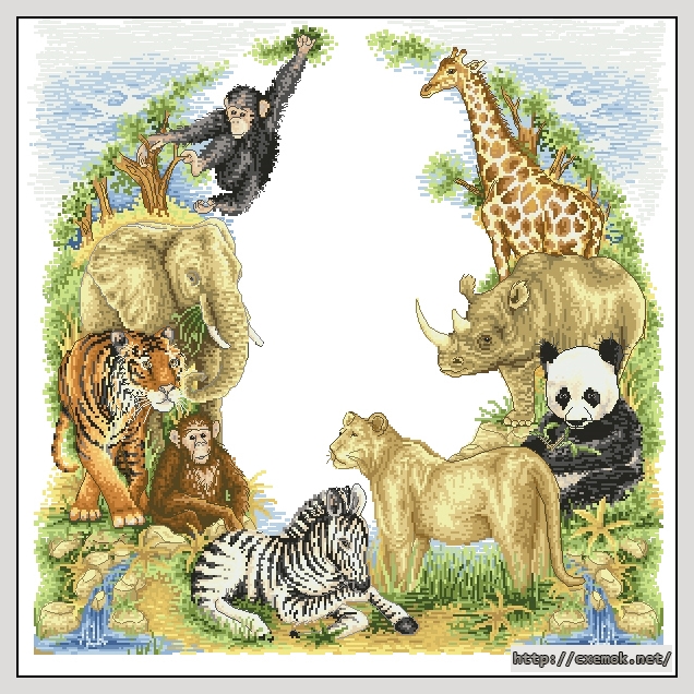 Скачать схемы вышивки нитками / крестом  - Animals around the world, автор 