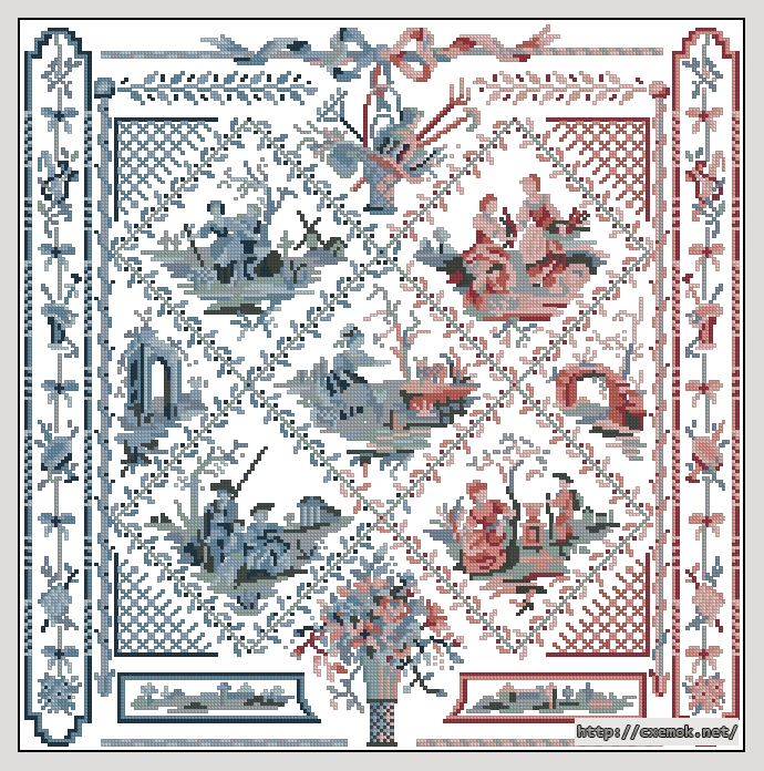 Download embroidery patterns by cross-stitch  - Toile de jouy rose & bleue, author 