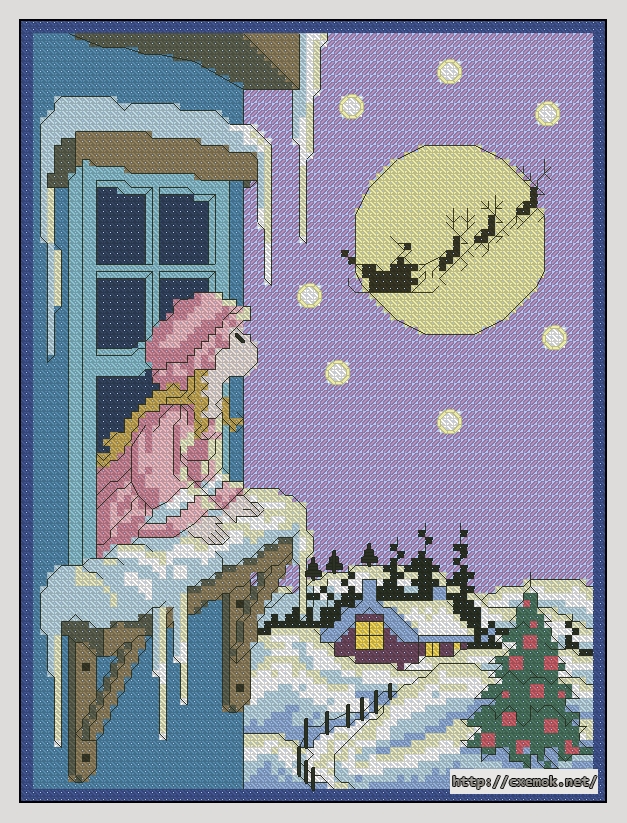 Download embroidery patterns by cross-stitch  - Girl waiting for santa, author 