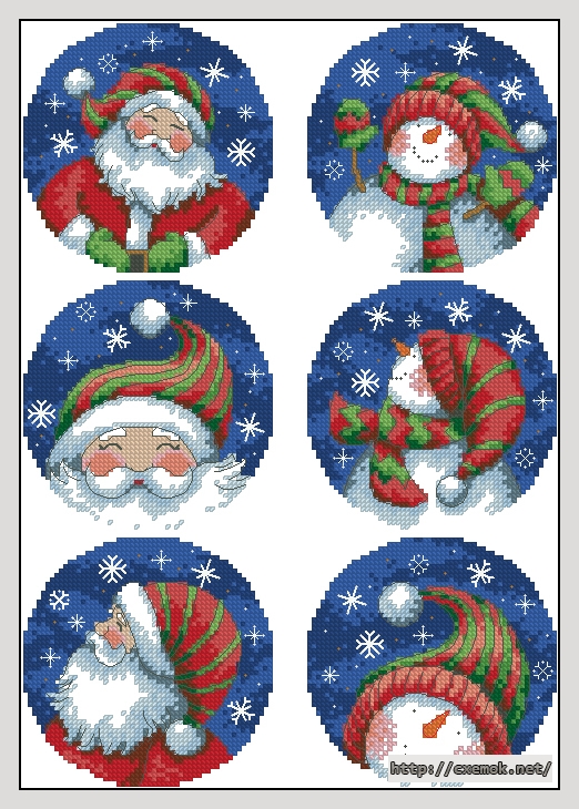 Завантажити схеми вишивки нитками / хрестом  - Santa and snowman ornaments, автор 