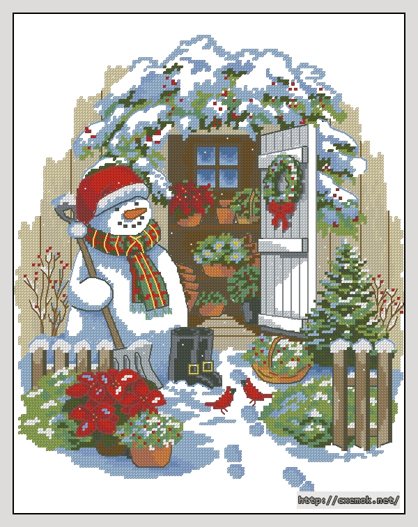 Скачать схему вышивки garden shed snowman