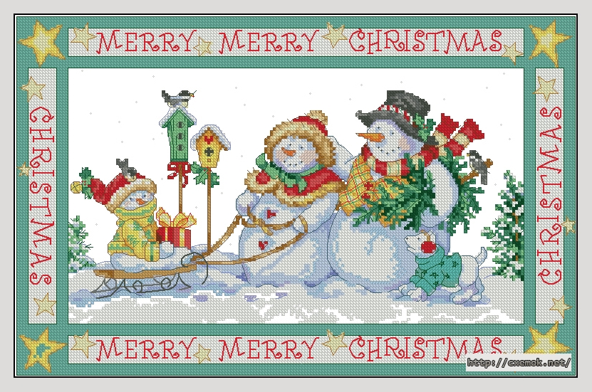 Скачать схему вышивки нитками Snow Family Christmas, автор 