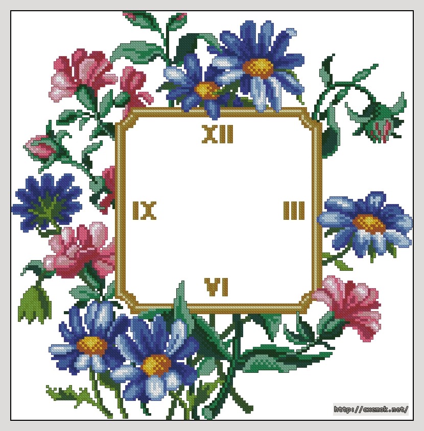 Download embroidery patterns by cross-stitch  - Reloj flores, author 