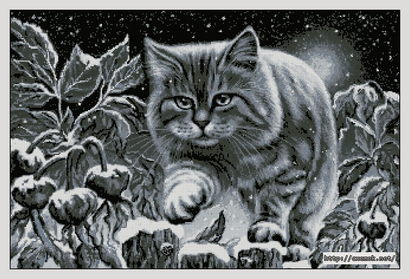 Скачать схему вышивки нитками Снежный кот, автор 