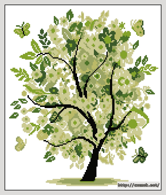 Скачать схему вышивки нитками Зелёное деревоо, автор 