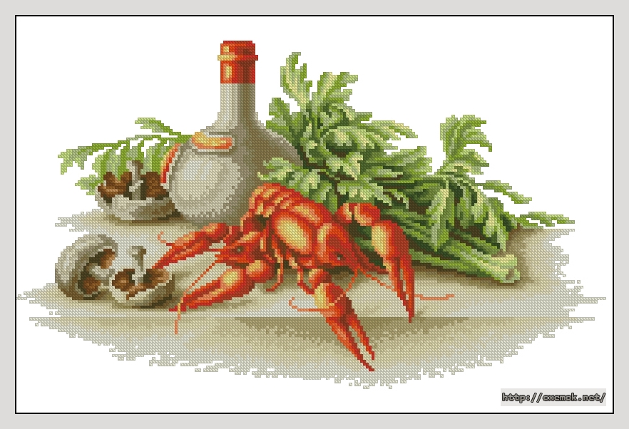 Download embroidery patterns by cross-stitch  - Still life with crayfish, author 