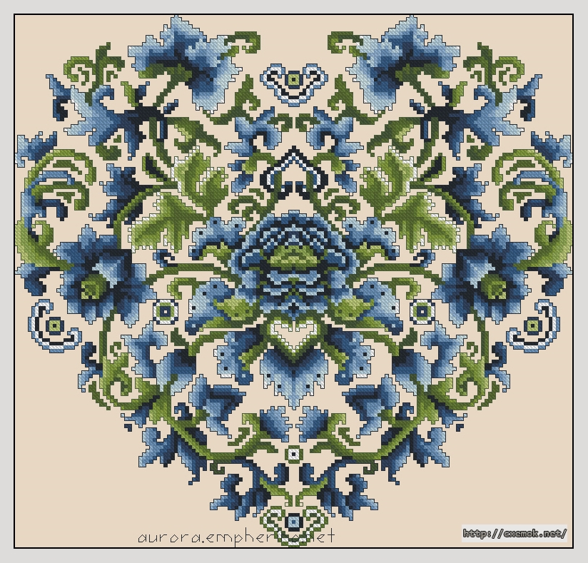 Завантажити схеми вишивки нитками / хрестом  - Elegant china blue ming heart, автор 