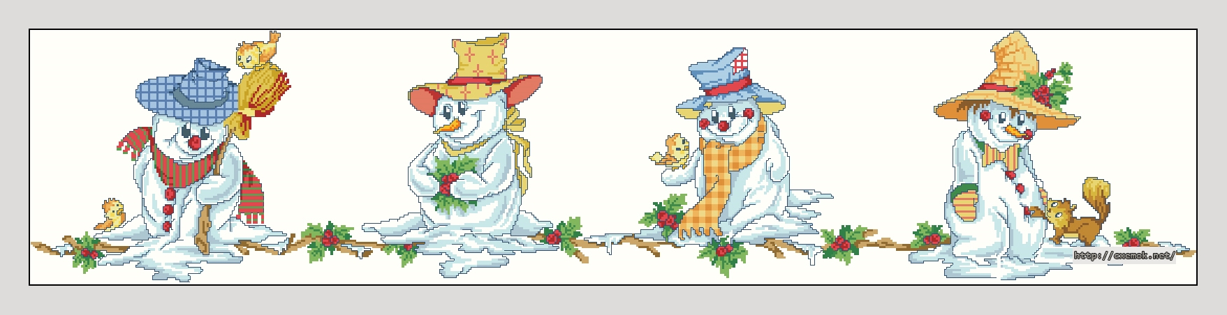 Скачать схему вышивки нитками Скатерть со снеговиками, автор 