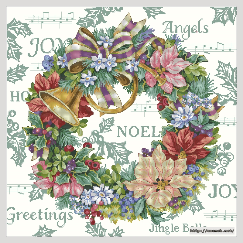 Скачать схемы вышивки нитками / крестом  - Holiday harmony wreath, автор 