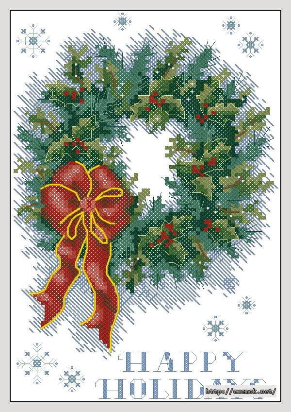 Скачать схему вышивки нитками Holiday happinees wreath, автор 