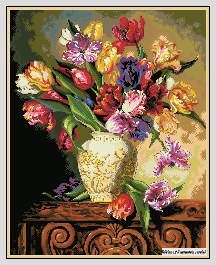 Download embroidery patterns by cross-stitch  - Parrot tulips, author 