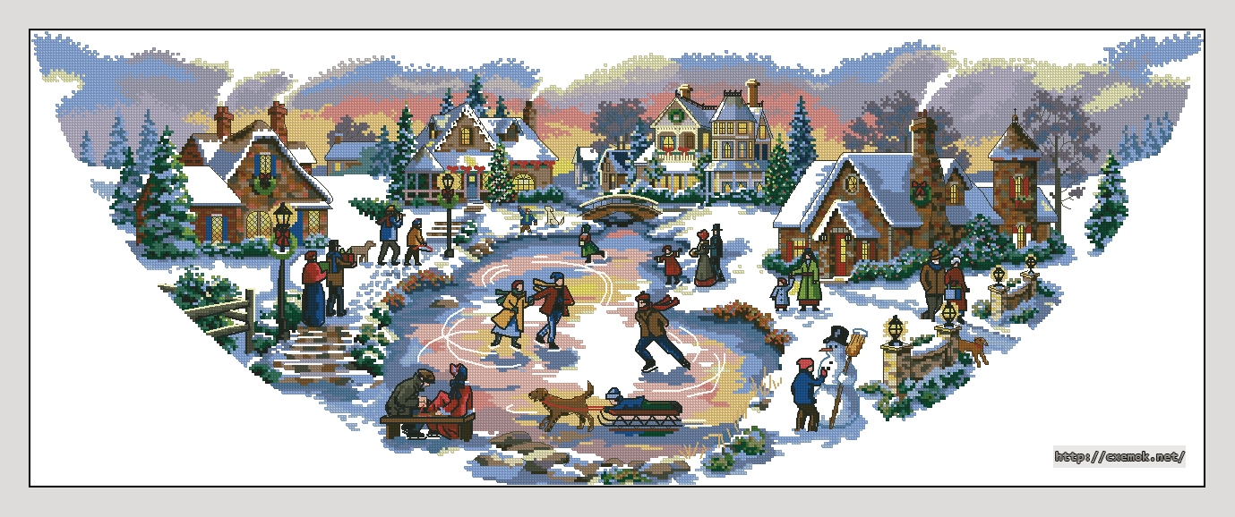 Download embroidery patterns by cross-stitch  - Skater''s village tree skirt, author 