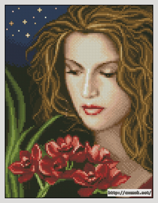 Download embroidery patterns by cross-stitch  - Девушка с орхидеями, author 