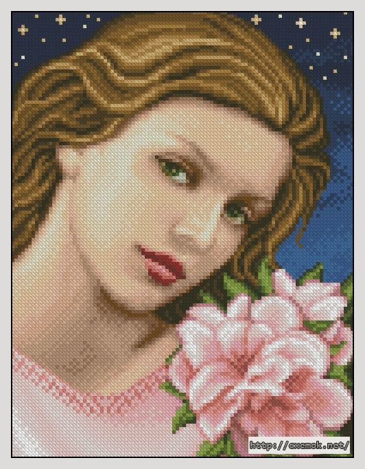 Download embroidery patterns by cross-stitch  - Девушка с азалиями, author 