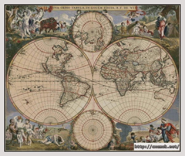 Скачать схемы вышивки нитками / крестом  - Old world map, автор 