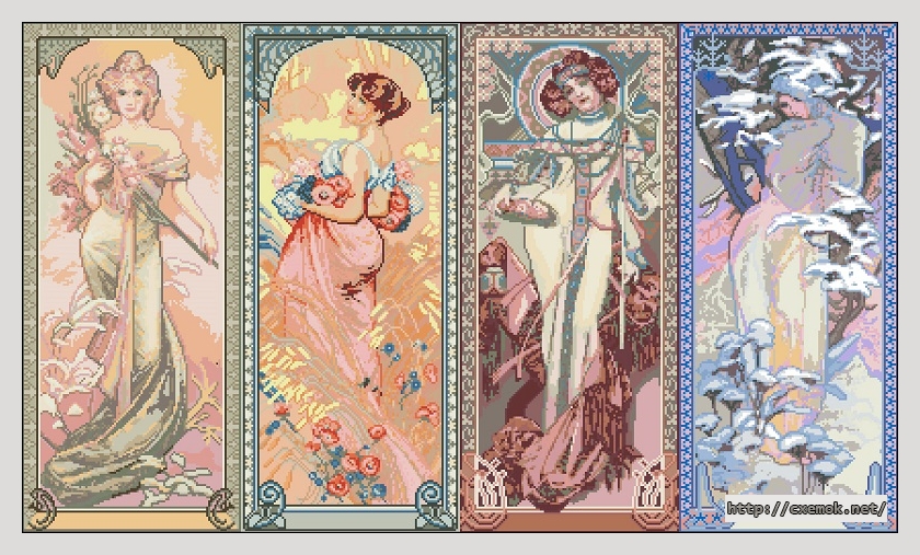 Download embroidery patterns by cross-stitch  - Mucha - 4 seasons ladies