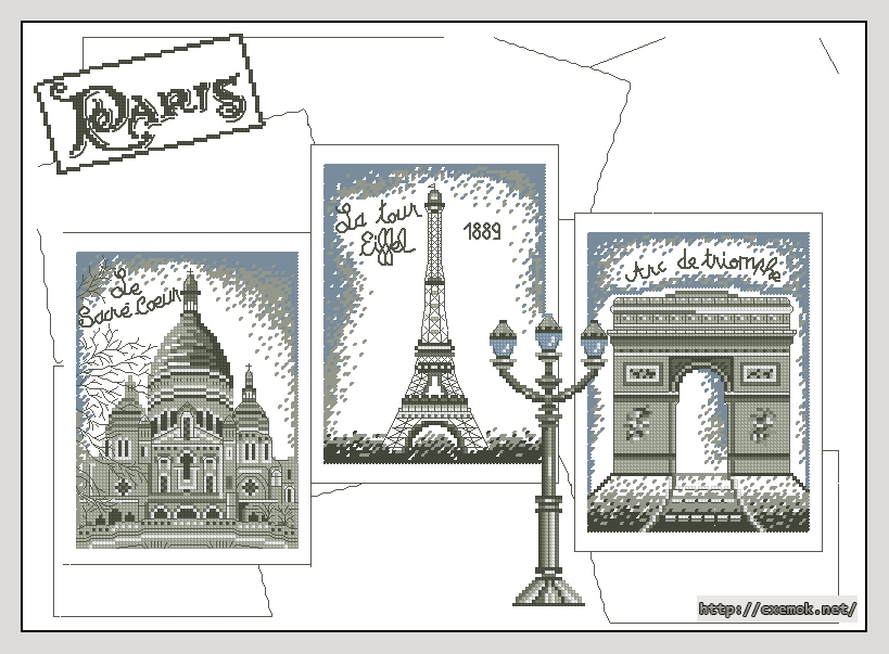 Скачать схему вышивки нитками Souvenir de Paris