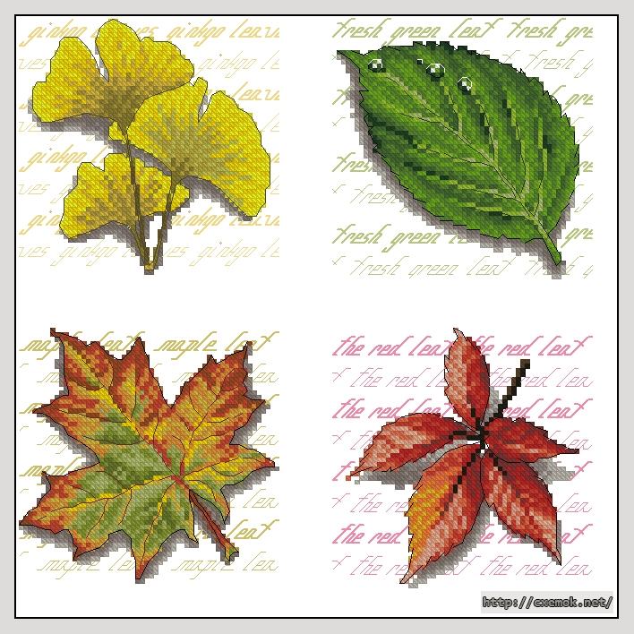 Download embroidery patterns by cross-stitch  - 4 season leaves
