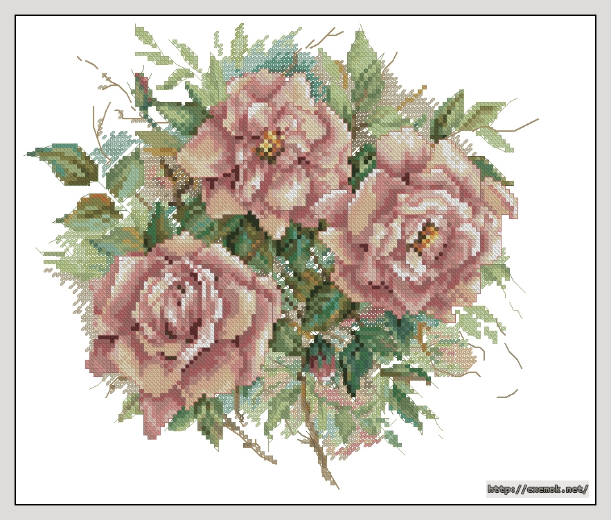 Завантажити схеми вишивки нитками / хрестом  - Dusty pink roses, автор 
