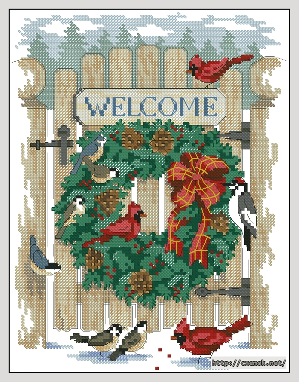 Download embroidery patterns by cross-stitch  - Inviting holiday wreath, author 