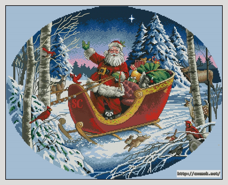 Скачать схемы вышивки нитками / крестом  - Santa''s sleight, автор 
