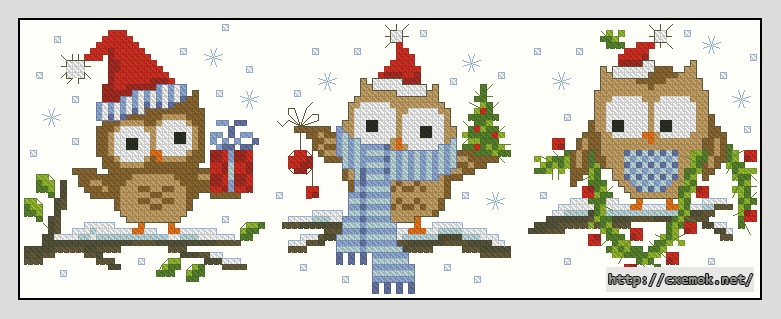 Скачать схему вышивки нитками Christmas Littles Owls, автор 