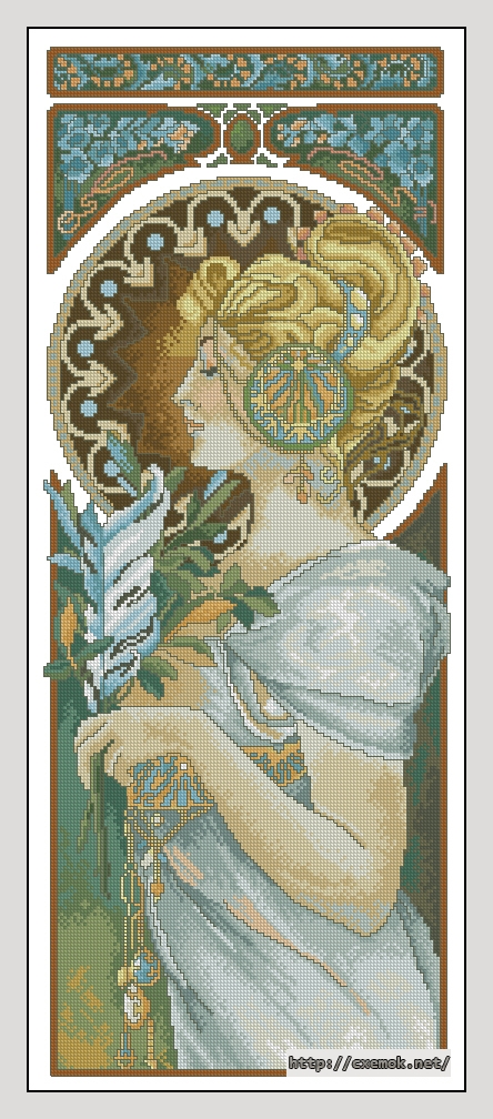 Скачать схемы вышивки нитками / крестом  - Art nouveau with quill by mucha, автор 
