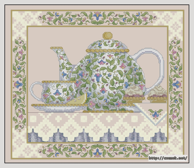 Download embroidery patterns by cross-stitch  - Tea scene, author 