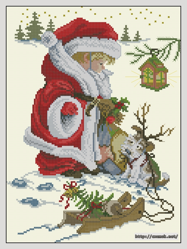 Скачать схему вышивки нитками Playing Santa, автор 