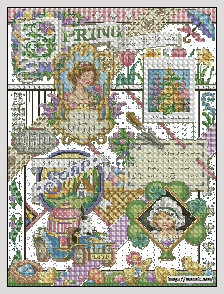 Download embroidery patterns by cross-stitch  - Spring sampler, author 