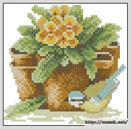 Download embroidery patterns by cross-stitch  - Little bird and flower pot, author 