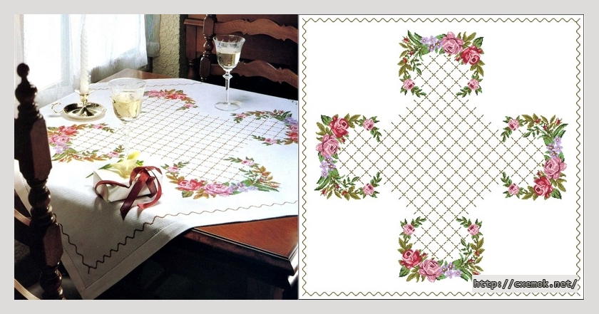Download embroidery patterns by cross-stitch  - Rose tablecloth