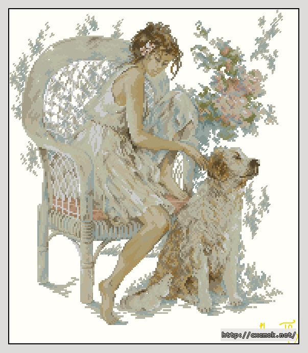 Download embroidery patterns by cross-stitch  - Girl with dog, author 