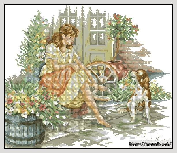Download embroidery patterns by cross-stitch  - Girl and her dog, author 
