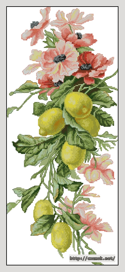 Скачать схему вышивки нитками Композиция с лимонами, автор 