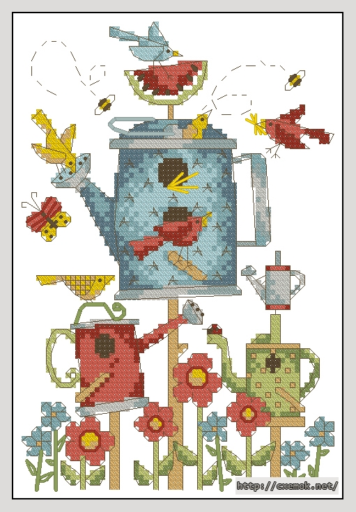 Download embroidery patterns by cross-stitch  - Watering can condos, author 