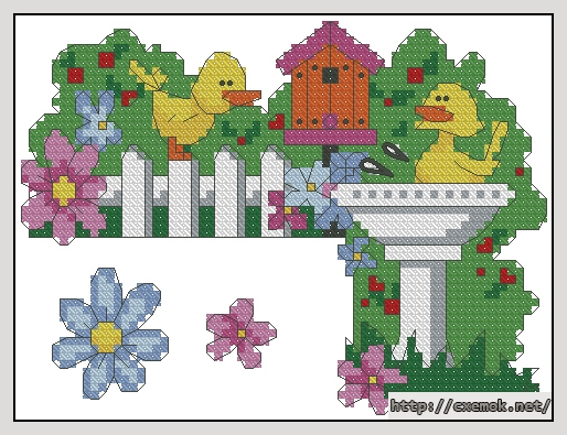 Download embroidery patterns by cross-stitch  - Birdies bath, author 